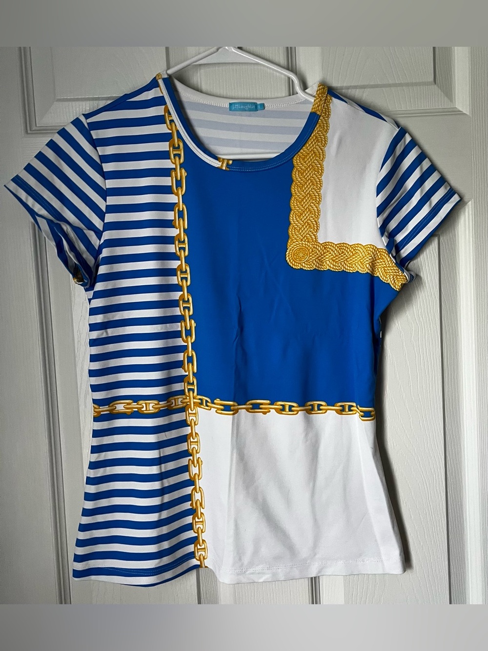 J. McLaughlin Catalina Cloth Blue White Chain Nautical Tee Top